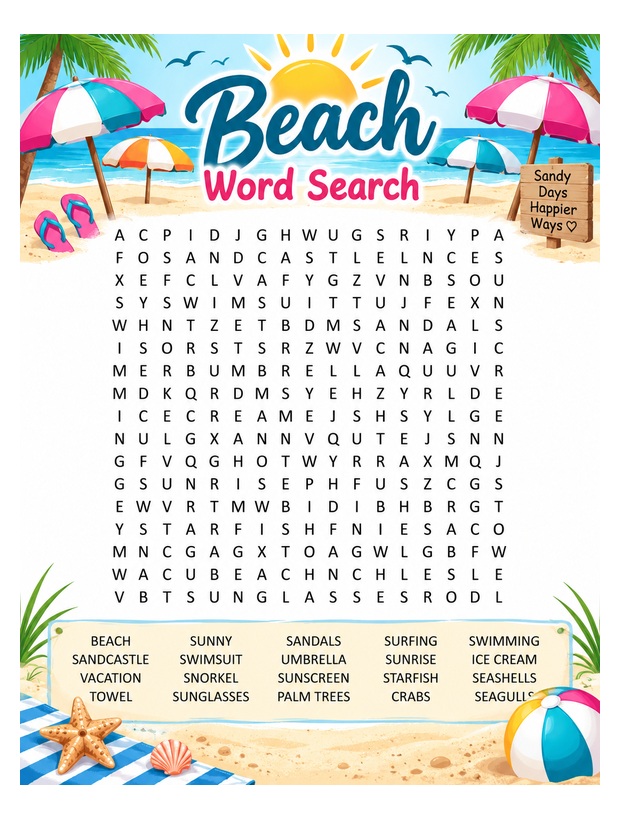 Beach Word Search preview