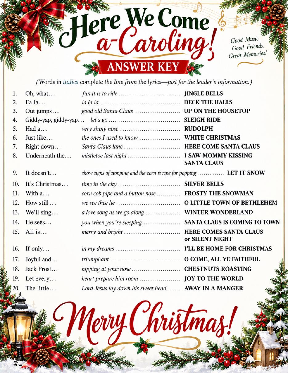 Here We Come a-Caroling answer key