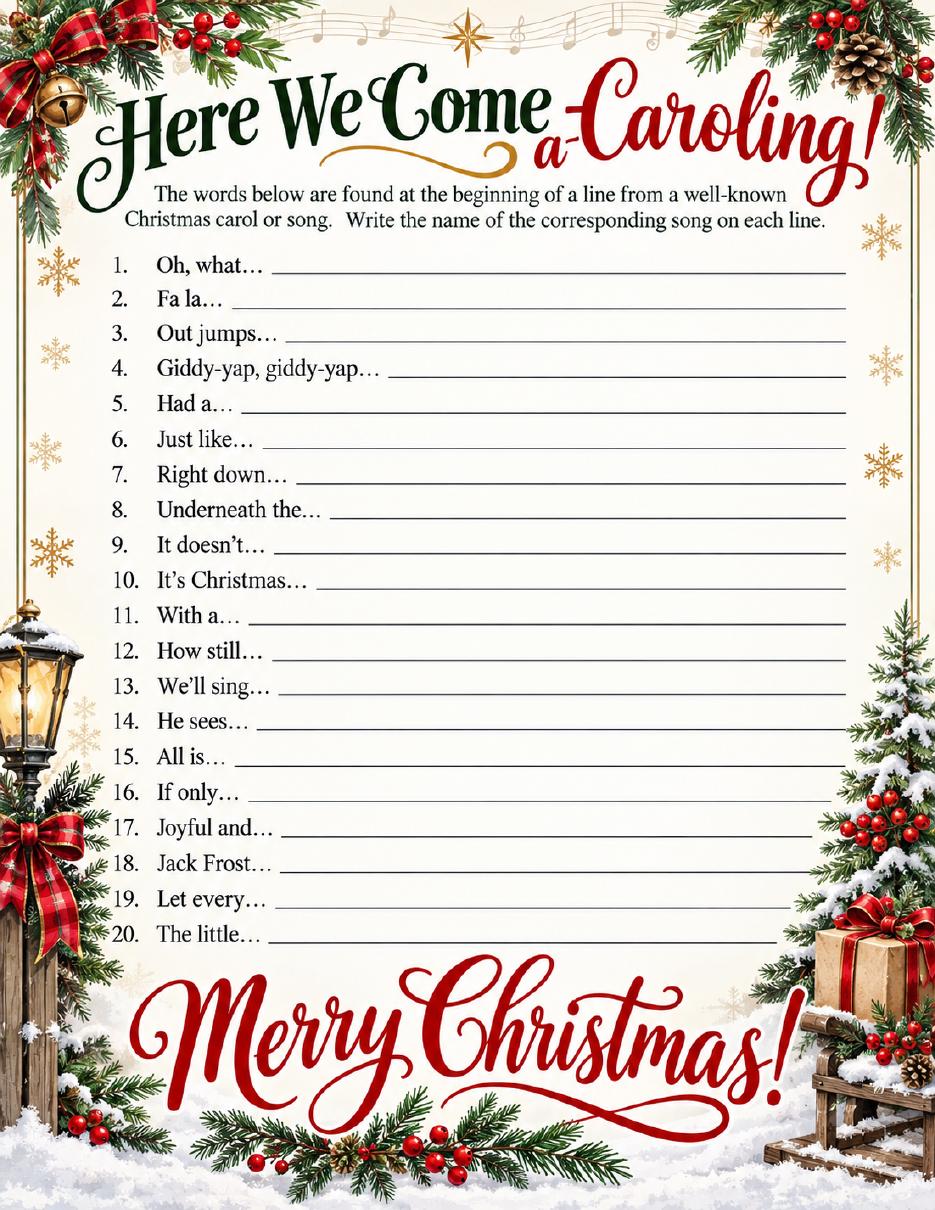 Here We Come a-Caroling game printable