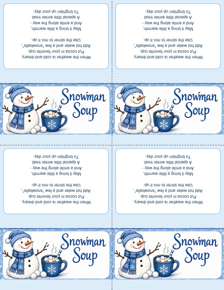 Preview of Snowman Soup Topper printable
