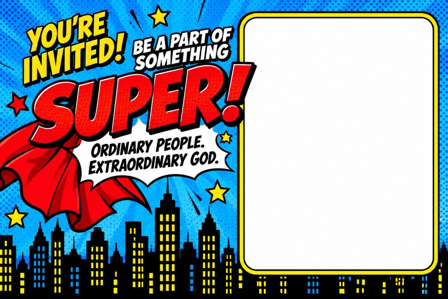 Super Heroes promotional postcard preview